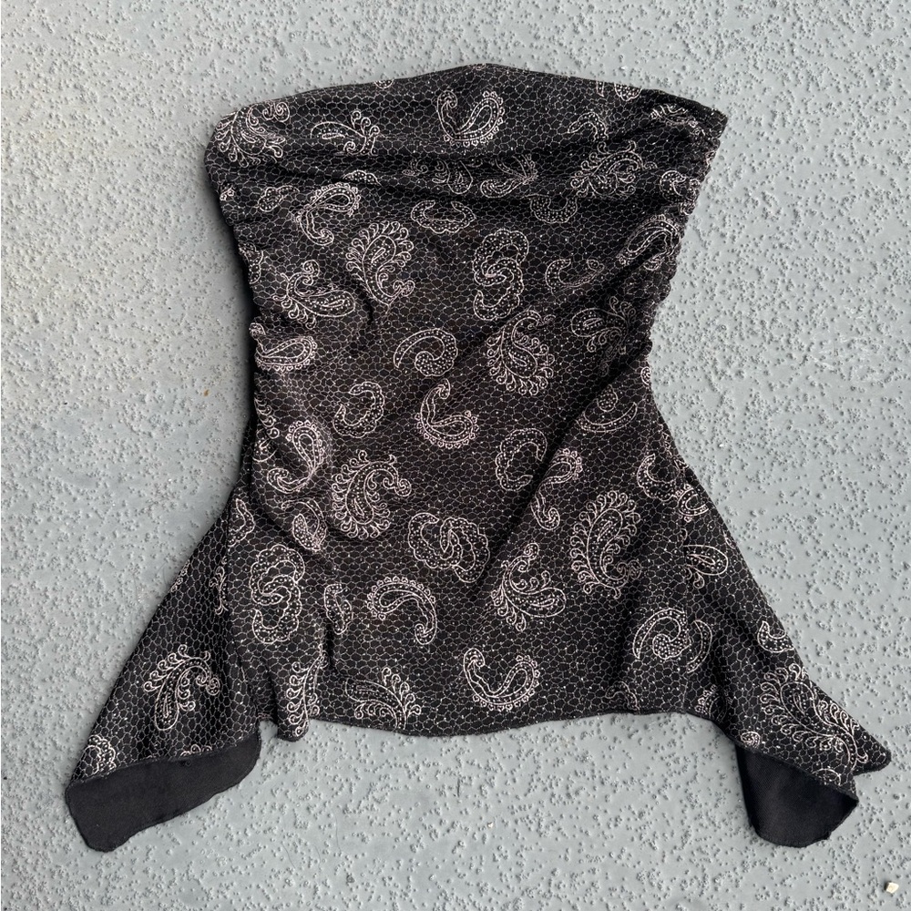 Y2K Black and Purple Paisley Tube Top/Skirt